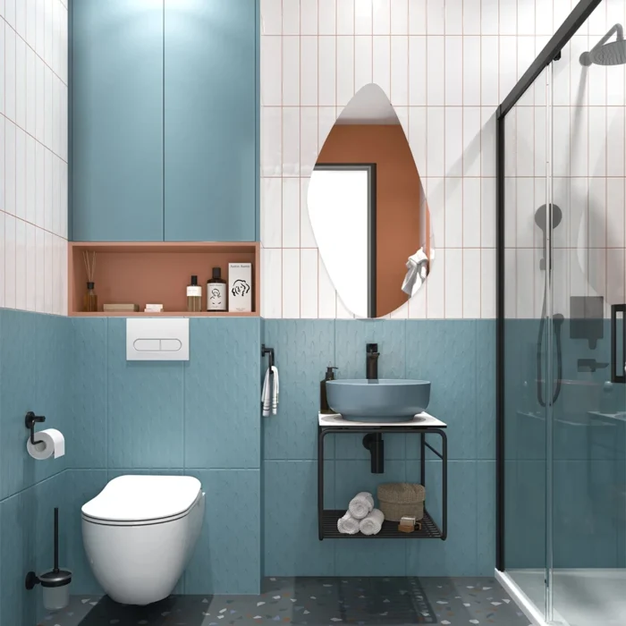 Kale Volo 45 Cm Yuvarlak Mat Mavi Lavabolu Metal Banyo Mobilya Seti - 310300104134 - Banyo Alt Modülleri - 1