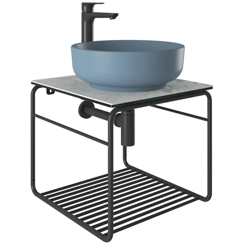 Kale Volo 45 Cm Yuvarlak Mat Mavi Lavabolu Metal Banyo Mobilya Seti - 310300104134 - Banyo Alt Modülleri