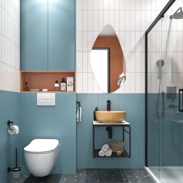 Kale Volo 45 Cm Yuvarlak Mat Sarı Lavabolu Metal Banyo Mobilya Seti - 310300104130 - Banyo Alt Modülleri - 1