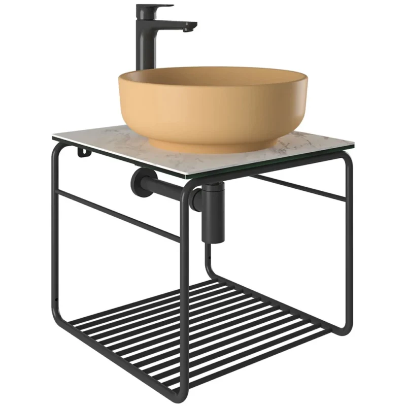 Kale Volo 45 Cm Yuvarlak Mat Sarı Lavabolu Metal Banyo Mobilya Seti - 310300104130 - Banyo Alt Modülleri