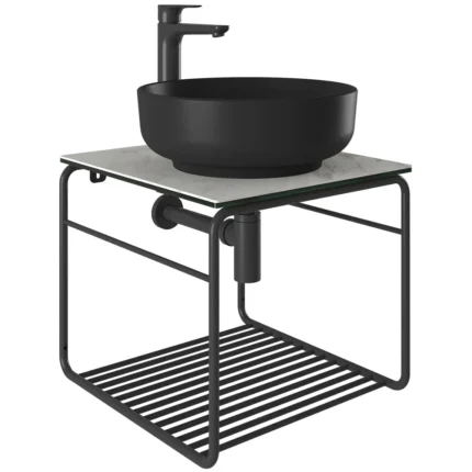 Kale Volo 45 Cm Yuvarlak Mat Siyah Lavabolu Metal Banyo Mobilya Seti - 310300104141 - Banyo Alt Modülleri