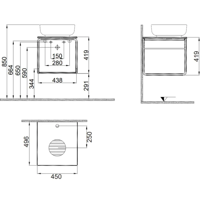 Kale Volo 45 Cm Yuvarlak Mat Vizon Lavabolu Metal Banyo Mobilya Seti - 310300104138 - Banyo Alt Modülleri - 2