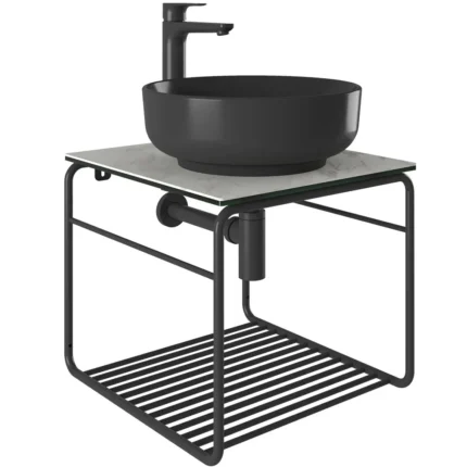 Kale Volo 45 Cm Yuvarlak Siyah Lavabolu Metal Banyo Mobilya Seti