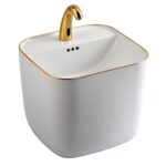 Lena E-251A Monoblok Lavabo Beyaz & Altın - E-251A - Monoblok Bütün Lavabo