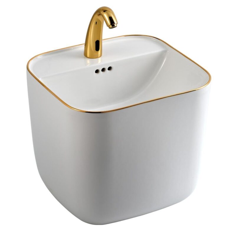 Lena E-251A Monoblok Lavabo Beyaz & Altın - E-251A - Monoblok Bütün Lavabo