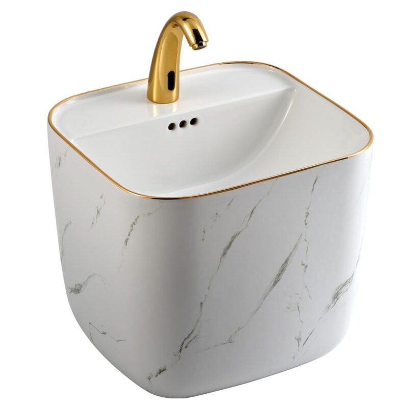 Lena E-251MA Monoblok Lavabo Mermer Desenli Beyaz & Altın - E-251MA - Monoblok Bütün Lavabo