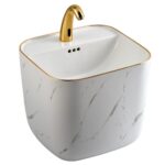 Lena E-251MA Monoblok Lavabo Mermer Desenli Beyaz & Altın