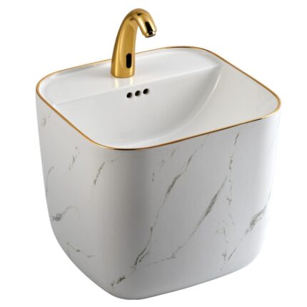 Lena E-251MA Monoblok Lavabo Mermer Desenli Beyaz & Altın