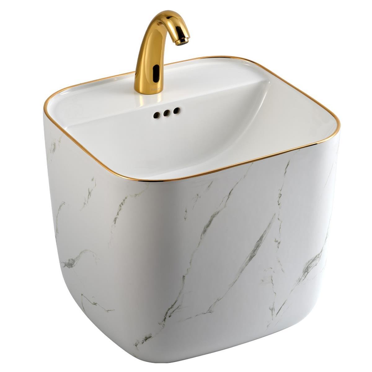 Lena E-251MA Monoblok Lavabo Mermer Desenli Beyaz & Altın Lena E-251MA Monoblok Lavabo Mermer Desenli Beyaz & Altın