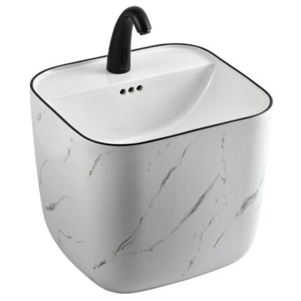 Lena E-251MS Monoblok Lavabo Mermer Desenli Beyaz & Siyah - E-251MS - Monoblok Bütün Lavabo