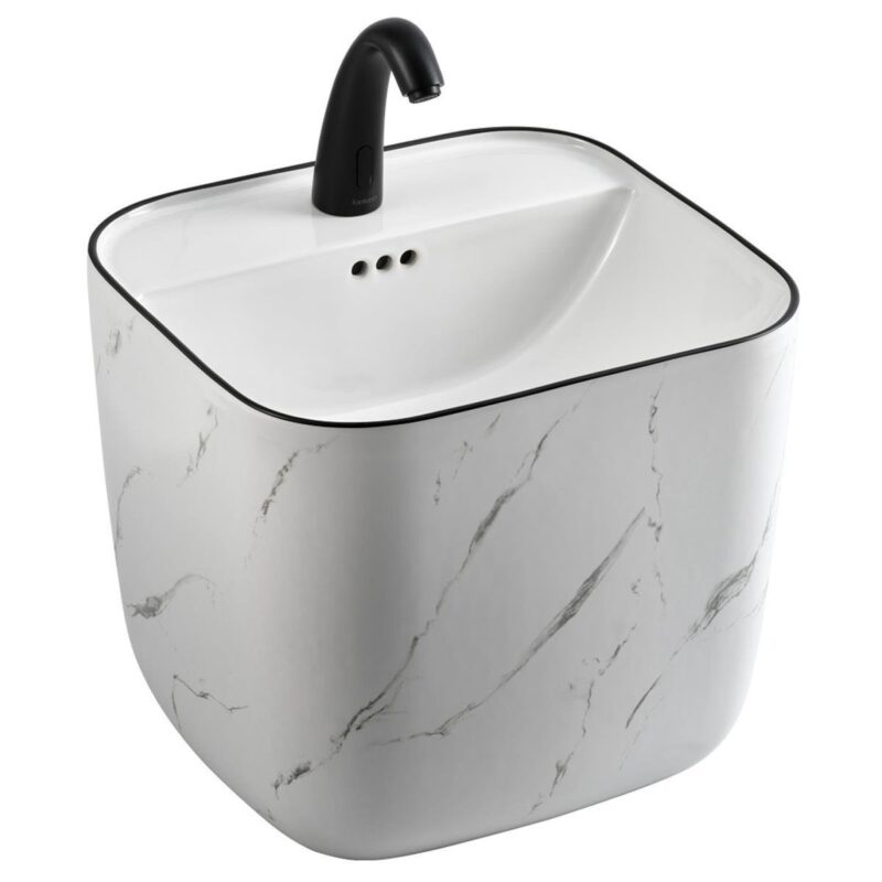 Lena E-251MS Monoblok Lavabo Mermer Desenli Beyaz & Siyah - E-251MS - Monoblok Bütün Lavabo