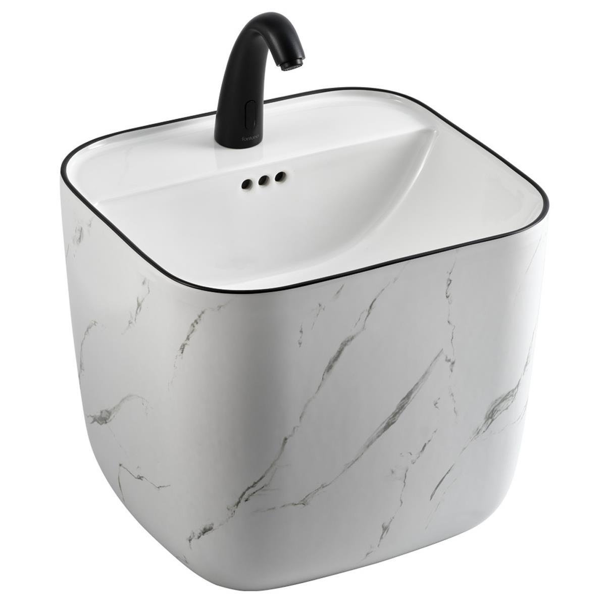 Lena E-251MS Monoblok Lavabo Mermer Desenli Beyaz & Siyah Lena E-251MS Monoblok Lavabo Mermer Desenli Beyaz & Siyah