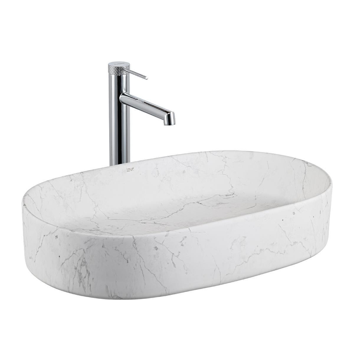 Lena E-W1202M8 Tezgah Üstü Lavabo Mat Beyaz Mermer Desenli Lena E-W1202M8 Tezgah Üstü Lavabo Mat Beyaz Mermer Desenli