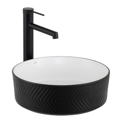 Lena E-W5002SB Tezgah Üstü Lavabo Mat Siyah & Parlak Beyaz