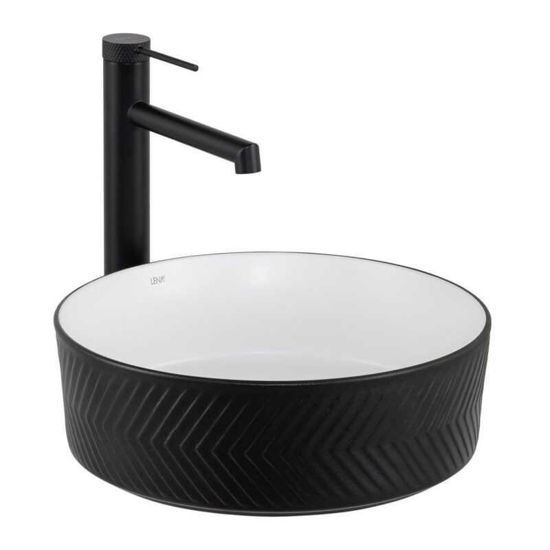 Lena E-W5002SB Tezgah Üstü Lavabo Mat Siyah & Parlak Beyaz - E-W5002SB - Tezgah Üstü Lavabo
