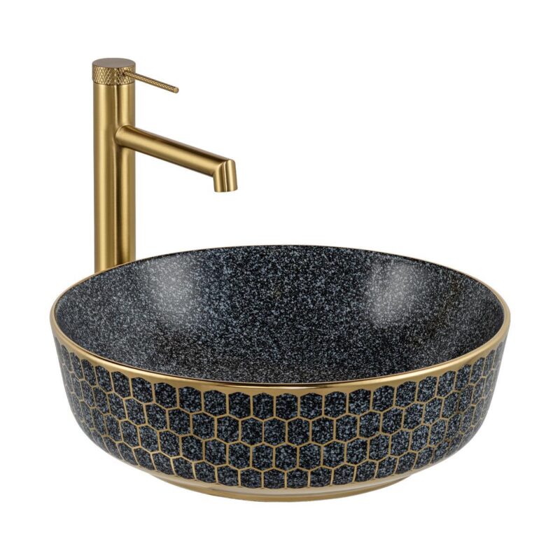 Lena E-W8145 Tezgah Üstü Lavabo Mat Gri & Altın - E-W8145 - Tezgah Üstü Lavabo