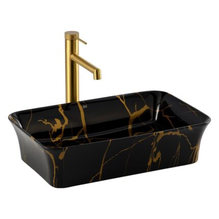 Lena EH-4680M7 Tezgah Üstü Lavabo Siyah & Altın Mermer