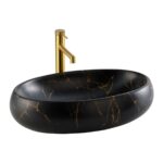 Lena EX-4710M7 Tezgah Üstü Lavabo Siyah & Altın Mermer