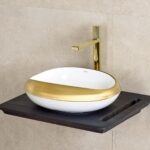 Lena EY-4710A Tezgah Üstü Lavabo Parlak Beyaz & Altın - EY-4710A - Tezgah Üstü Lavabo - 1