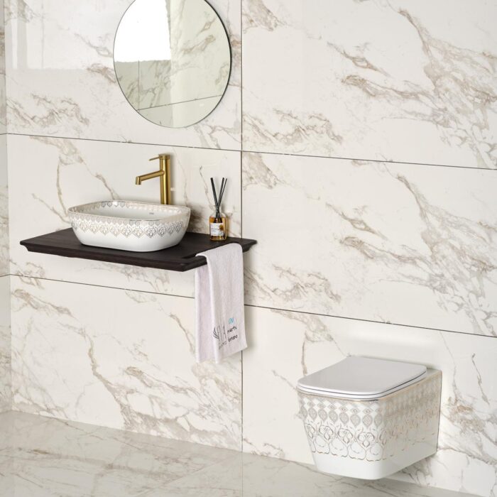 Lena EY-7033 Tezgah Üstü Lavabo Beyaz & Altın - EY-7033 - Tezgah Üstü Lavabo - 2