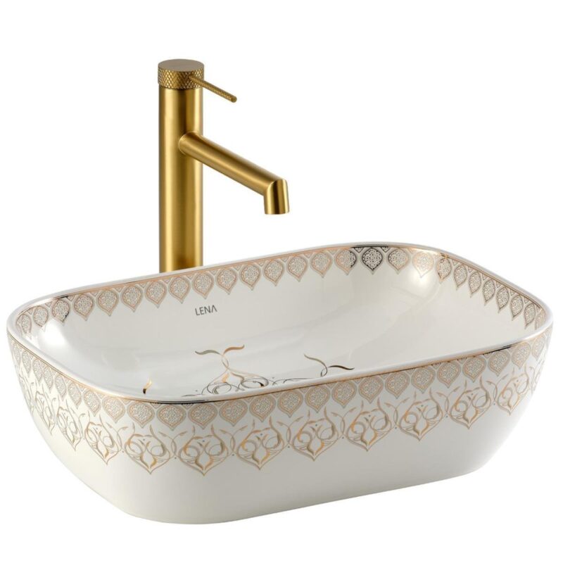 Lena EY-7033 Tezgah Üstü Lavabo Beyaz & Altın - EY-7033 - Tezgah Üstü Lavabo