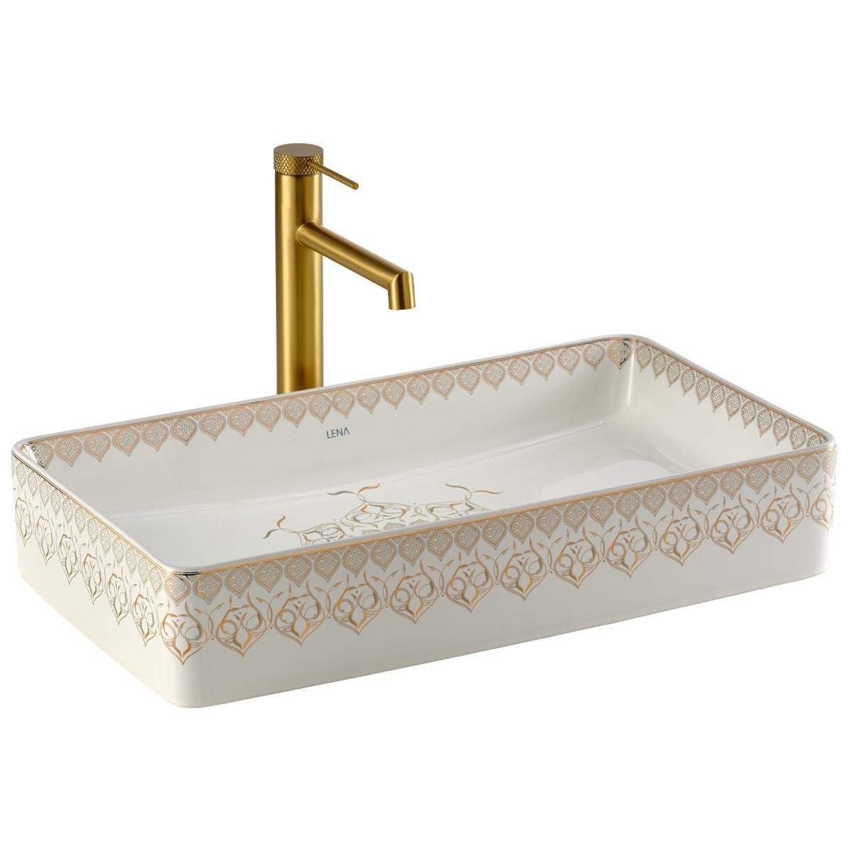 Lena EY-7034 Tezgah Üstü Lavabo Beyaz & Altın Lena EY-7034 Tezgah Üstü Lavabo Beyaz & Altın