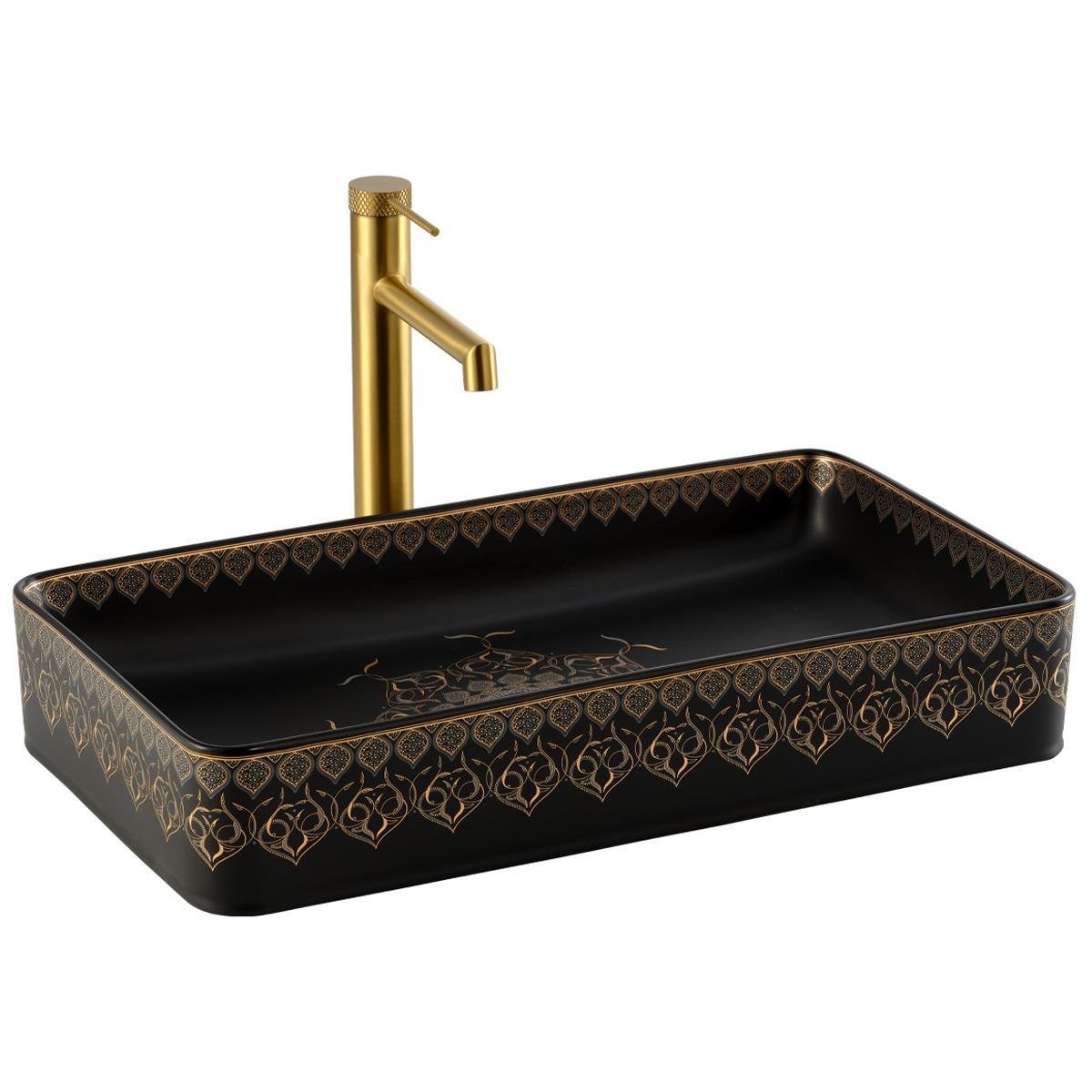 Lena EY-7034S Tezgah Üstü Lavabo Siyah & Altın Lena EY-7034S Tezgah Üstü Lavabo Siyah & Altın