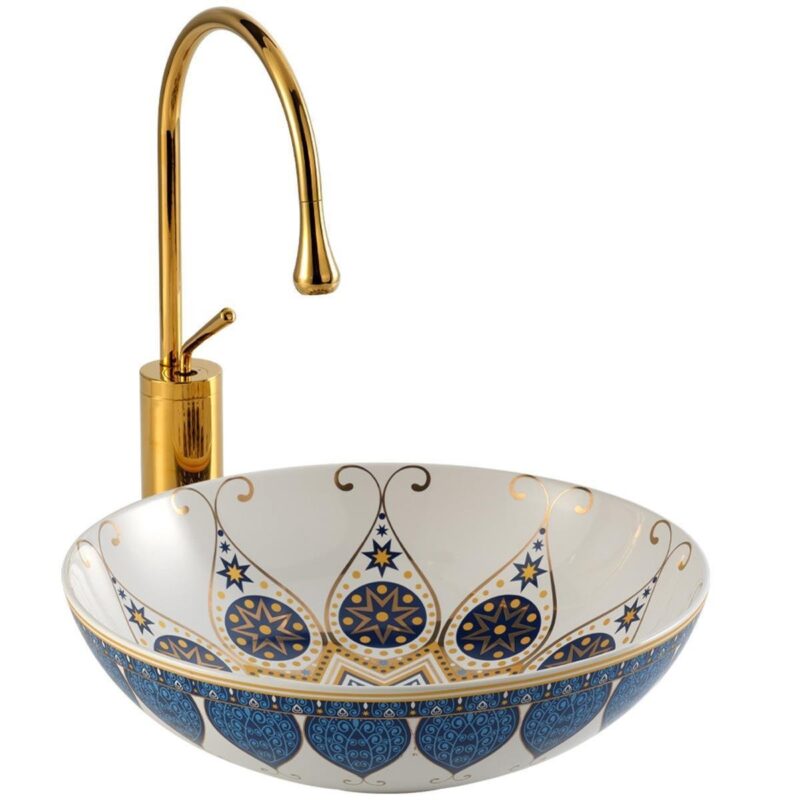 Lena EY-7051 Tezgah Üstü Lavabo Mavi & Beyaz