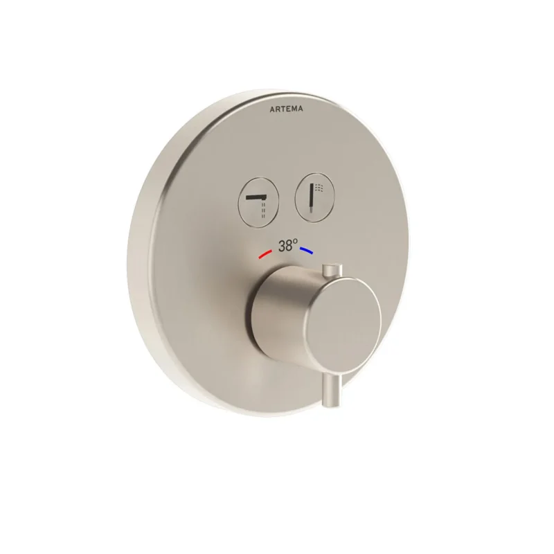 Vitra AquaControl Round Ankastre Termostatik Banyo Bataryası (sıva üstü grubu) Fırçalı Nikel - A4271834 - Ankastre Banyo Bataryası