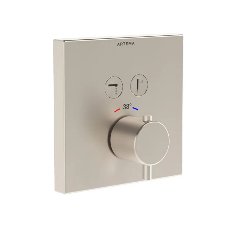 Vitra AquaControl Square Ankastre Termostatik Banyo Bataryası (sıva üstü grubu) Fırçalı Nikel - A4274634 - Ankastre Banyo Bataryası