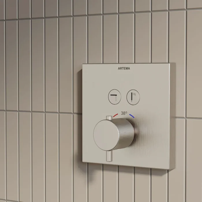 Vitra AquaControl Square Ankastre Termostatik Banyo Bataryası (sıva üstü grubu) Fırçalı Nikel