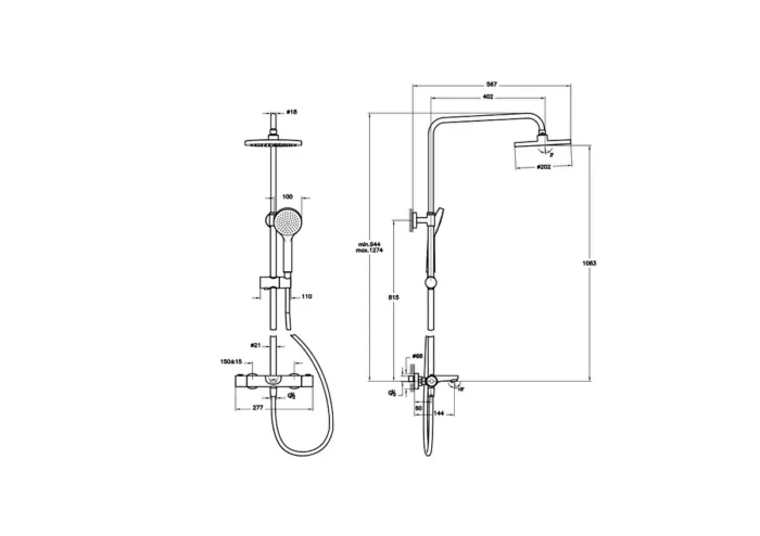 Vitra Aquaheat Joy Round 200 Banyo Bataryalı Duş Sistemi - A47297 - Duş Paneli ve Kolonu - 1
