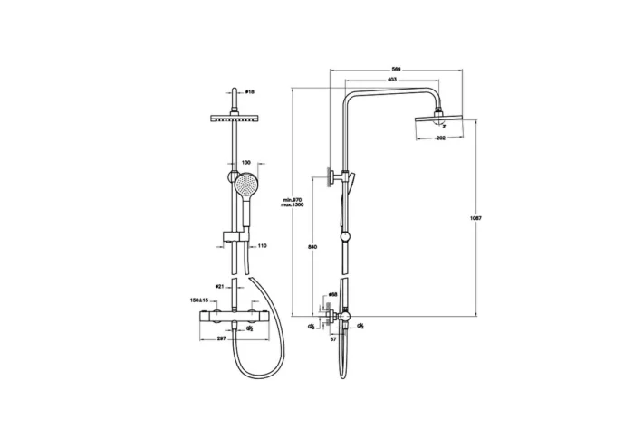 Vitra AquaHeat Joy Square 200 Duş Bataryalı Duş Sistemi - A47296 - Duş Paneli ve Kolonu - 1