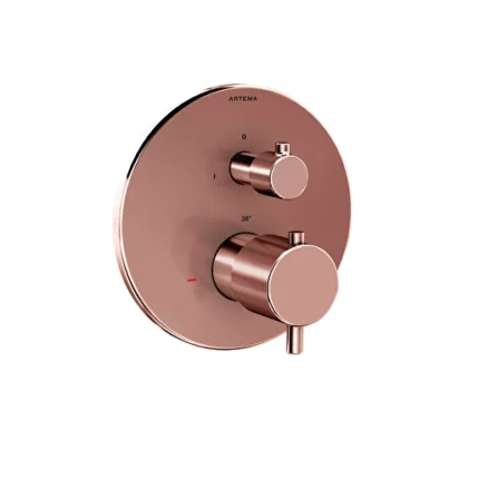 Vitra AquaHeat Round Ankastre Termostatik Banyo Bataryası V-Box, Sıva Üstü Grubu, Soft Bakır - A4325829 - Ankastre Banyo Bataryası