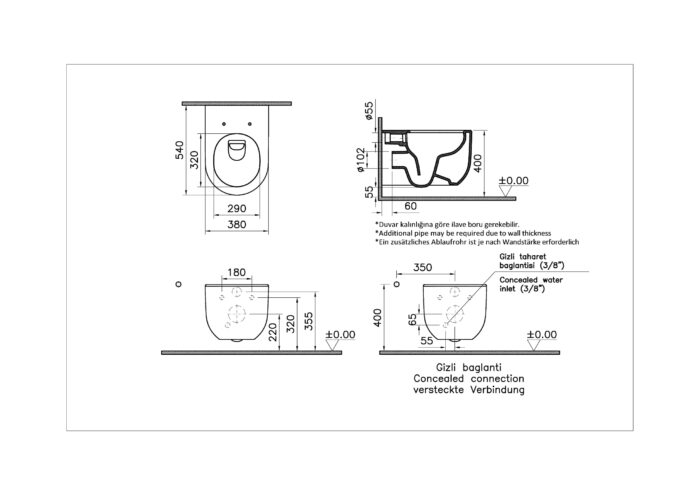 Vitra Liquid Rim-Ex Kanalsız Asma Klozet, 54 cm - 7321B403-0090 - Asma Klozet - 2