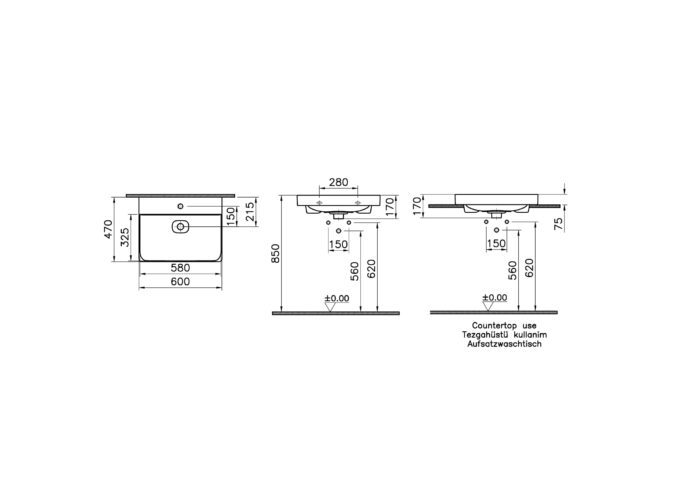 Vitra Metropole Çanak Lavabo 60x47 cm, Beyaz - 7526B003-0937 - Çanak Lavabo - 1