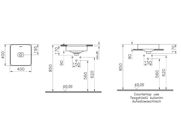 Vitra Metropole Çanak Lavabo Kare 40x40 cm, Beyaz - 7533B003-0673 - Çanak Lavabo - 1