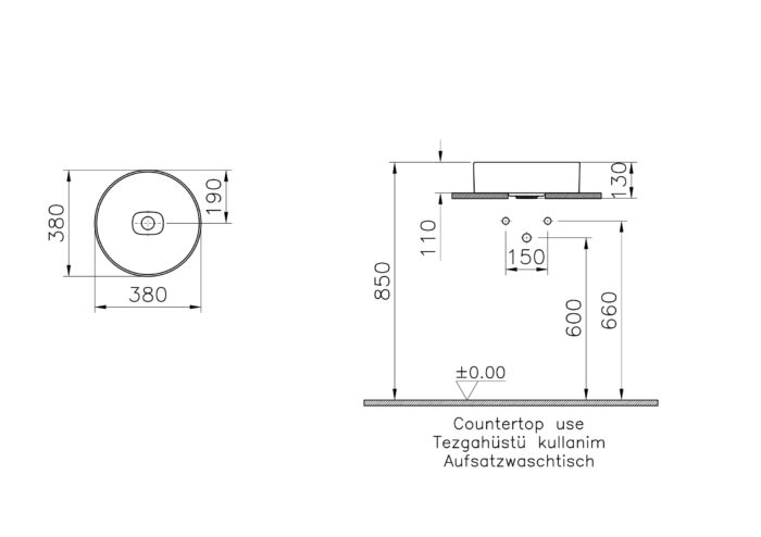 Vitra Metropole Çanak Lavabo Yuvarlak Kompakt 40x38 cm, Mat Taş Gri - 7542B076-0016 - Çanak Lavabo - 1