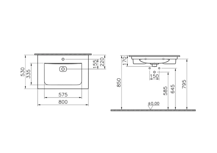 Vitra Metropole Etajerli Lavabo 80x53 cm Taupe - 7538B020-0001 - Etajerli Lavabo - 1