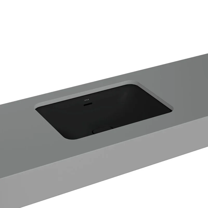 Vitra Metropole Tezgahaltı Lavabo Dikdörtgen, 60x40 cm Armatür Deliksiz, Su Taşma Delikli, Mat Siyah - 7535B083-1082 - Tezgah Altı Hilton Lavabo