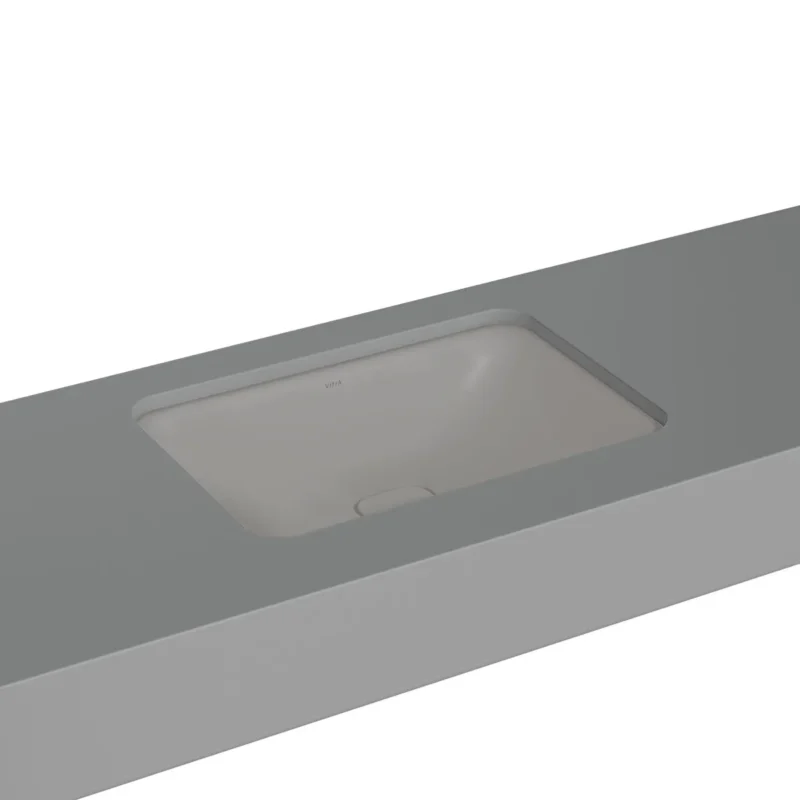 Vitra Metropole Tezgahaltı Lavabo Dikdörtgen, 60x40 cm Armatür Deliksiz, Su Taşma Deliksiz, Mat Taş Gri - 7535B076-1083 - Tezgah Altı Hilton Lavabo