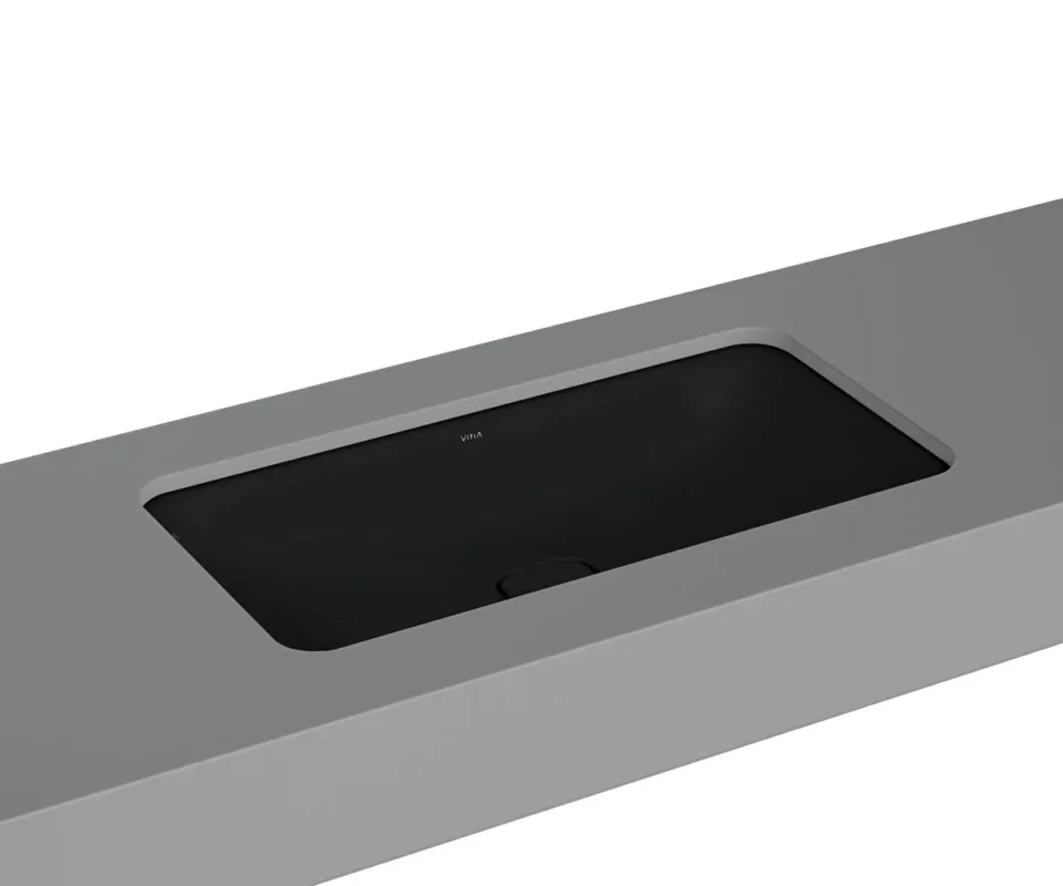Vitra Metropole Tezgahaltı Lavabo Dikdörtgen, 80x40 cm Armatür Deliksiz, Su Taşma Deliksiz, Mat Siyah - 7536B083-1083 - Tezgah Altı Hilton Lavabo