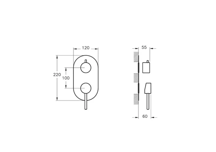 Vitra Minimax S 3 Yollu Ankastre Banyo Bataryası Sıva Üstü Grubu, Krom - A42865 - Ankastre Banyo Bataryası - 1