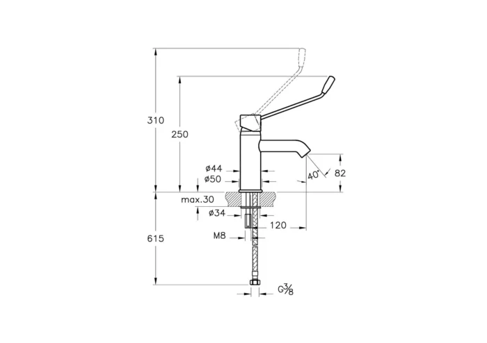 Vitra Minimax S Lavabo Bataryası Özel ihtiyaçlar İçin Krom - A42312STA - Lavabo Bataryası, Bedensel Engelli Ürünleri - 1