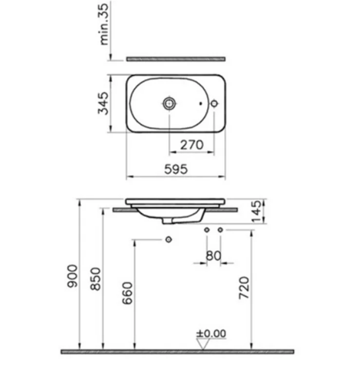 Vitra Nest Trendy Dar Tezgah Üstü Lavabo 60 cm Beyaz
