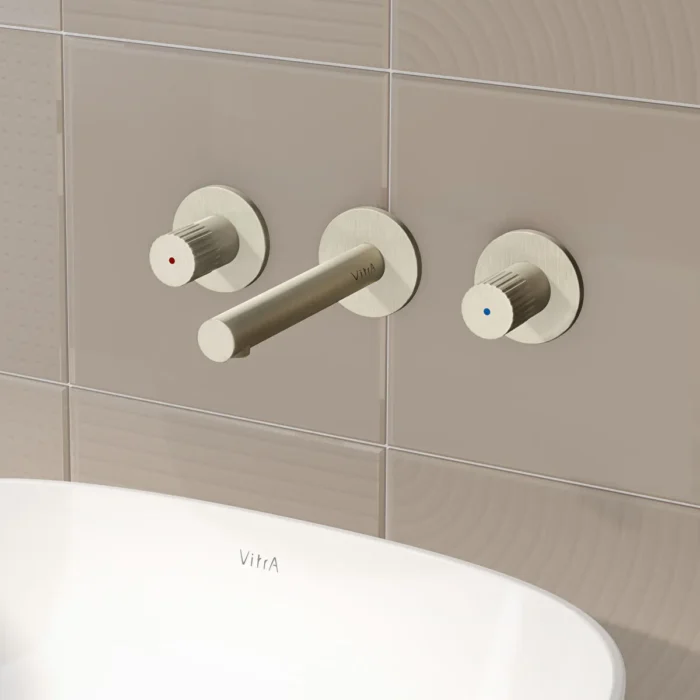 Vitra Origin Ankastre Lavabo Bataryası Sıva Üstü Grubu, Üç Rozetli, Fırçalı Nikel