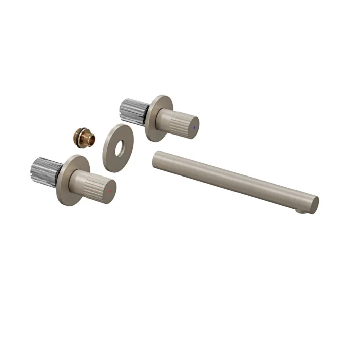 Vitra Origin Ankastre Lavabo Bataryası Sıva Üstü Grubu, Üç Rozetli, Fırçalı Nikel