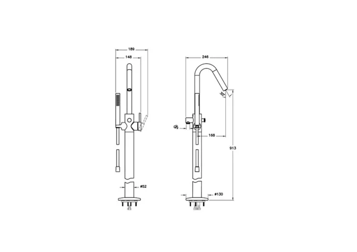 Vitra Origin Küvet Bataryası Yerden, El Duşlu, Fırçalı Nikel - A4268134 - Yerden Küvet Bataryası - 1