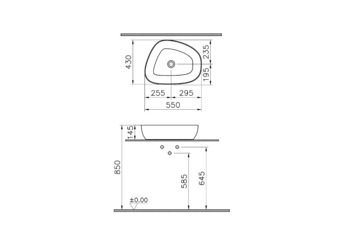 Vitra Outline Asimetrik Çanak Lavabo, 56 cm, Mat Taş Gri - 5991B476-0016 - Çanak Lavabo - 3