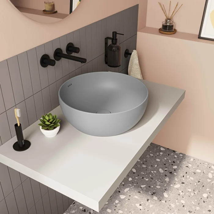 Vitra Outline Yuvarlak Çanak Lavabo, 40 cm, Mat Taş Gri - 5992B476-0016 - Çanak Lavabo - 1